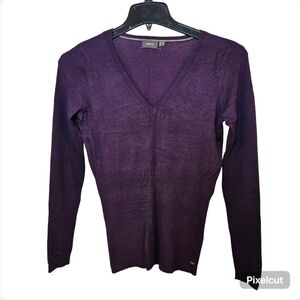 👍 Mexx purple super soft stretch long sleeve v-neck knit sweater top size M US